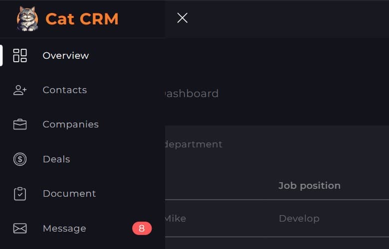 Cat CRM dashboard