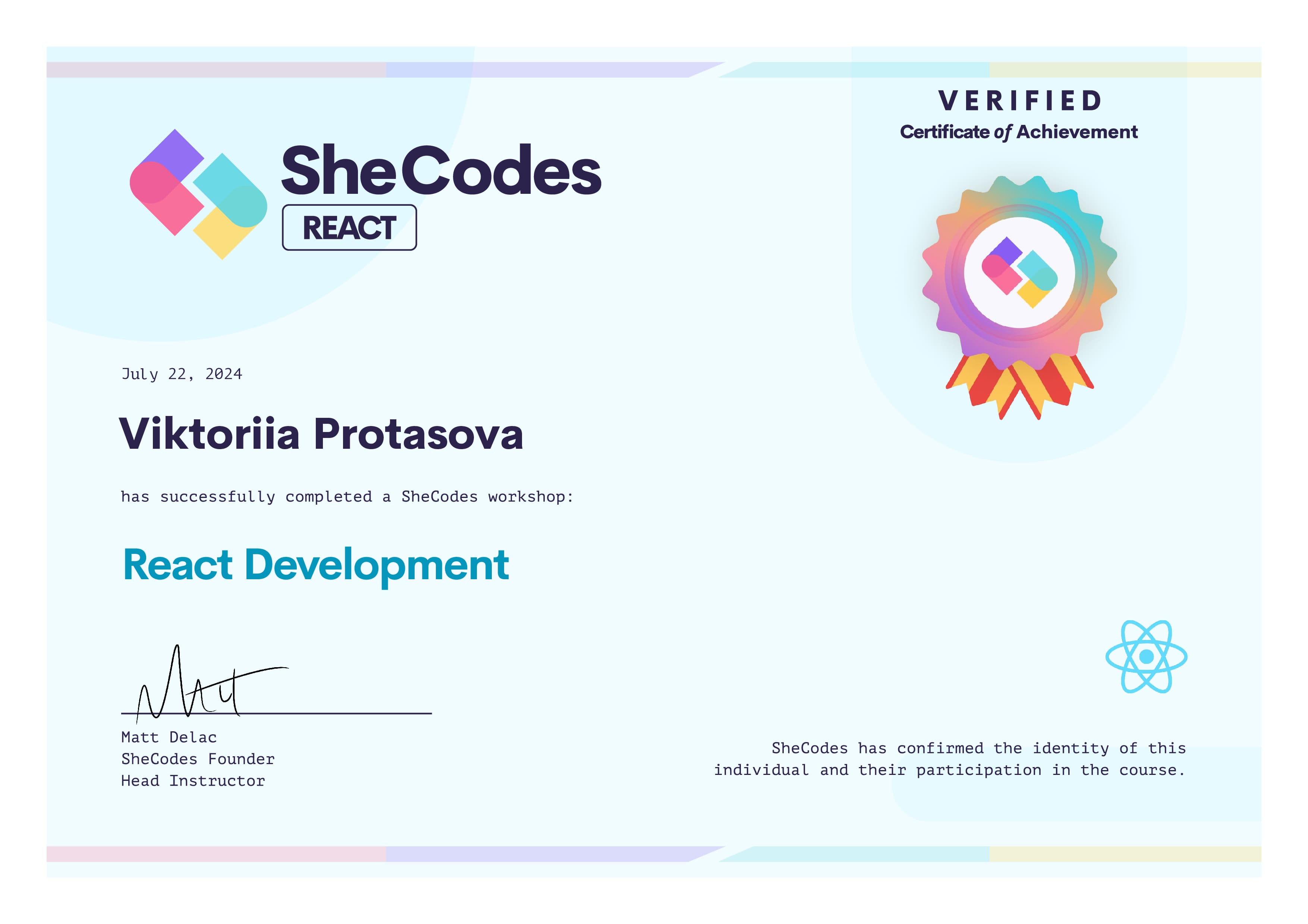 SheCodes React Certificate